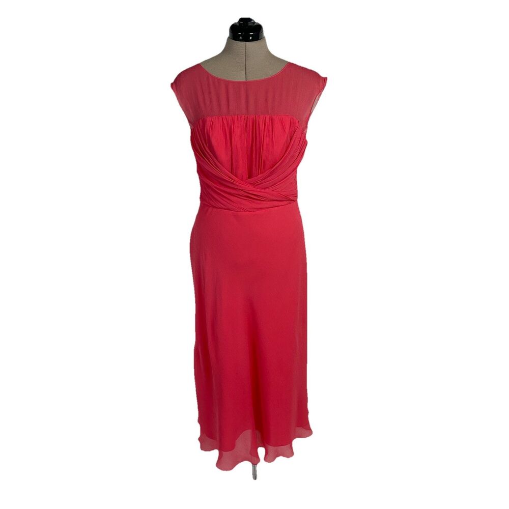 Talbots Silk Chiffon Sleeveless Draped Peach Dress 8  Flaw Wedding Garden Party